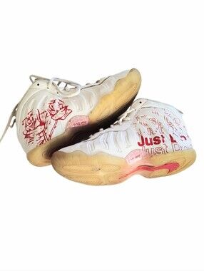 Vintage Nike White High Top Sneaker With Red Rose And Just Do It Size 4Y Boy
